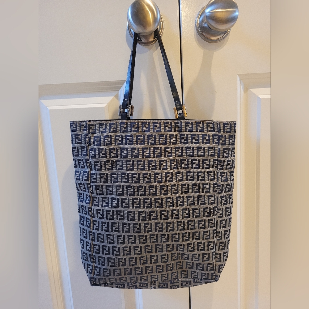 Authentic Fendi Zucchino Canvas Tote Hand Bag